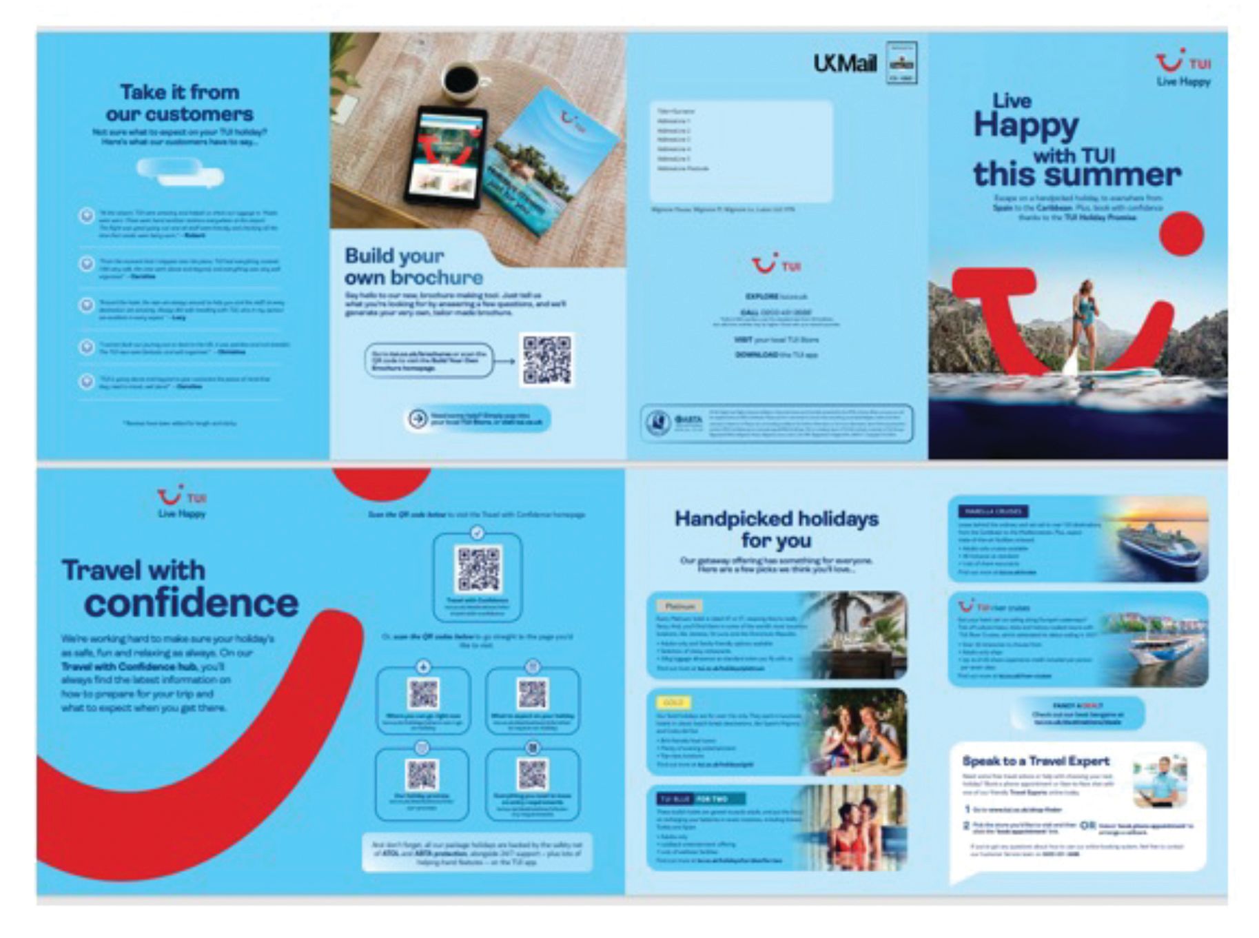 Example pages from TUI catalogue, including QR codes