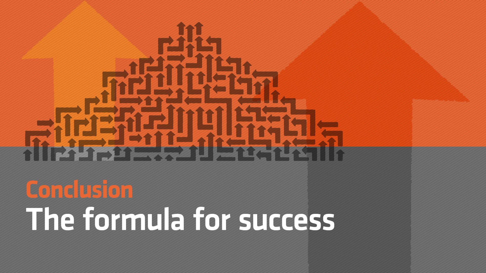 Graphic pyramid made out of arrows with text reading: Conclusion: The formula for success