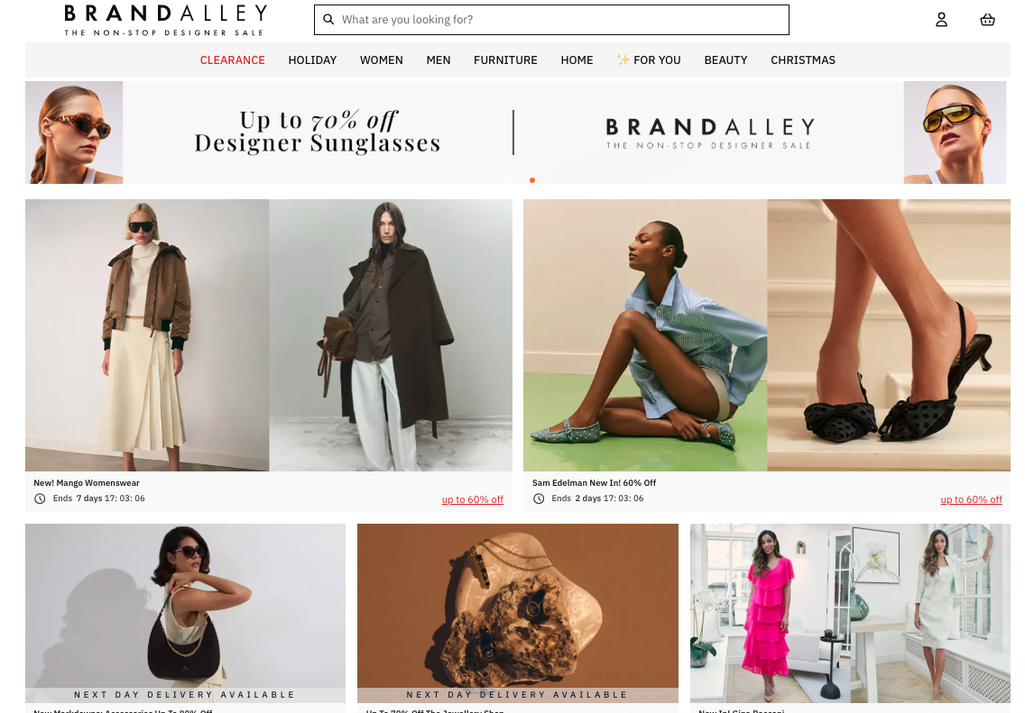 Homepage of BrandAlley website
