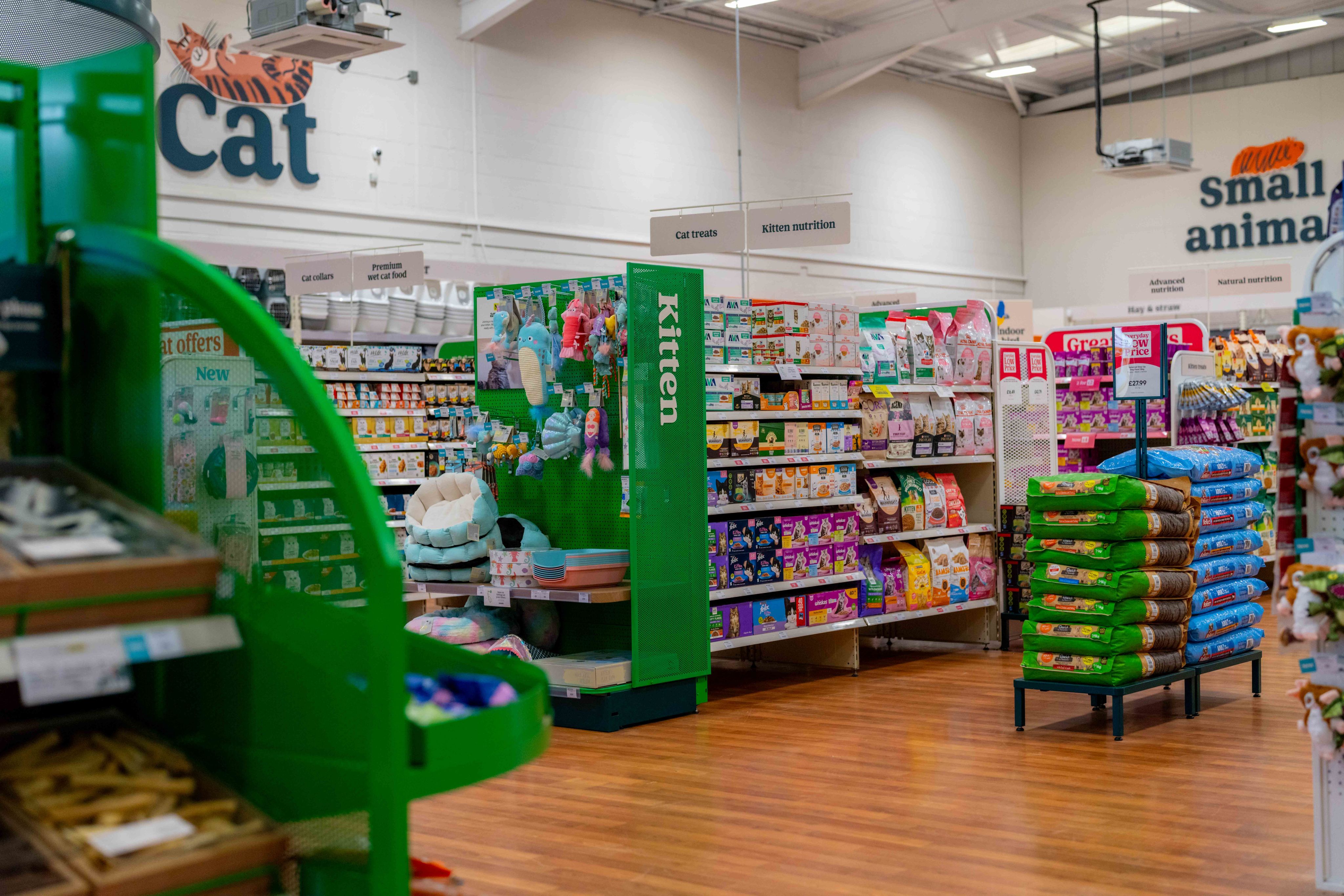 Interior of Pets at Home Brentford store, showing products on display